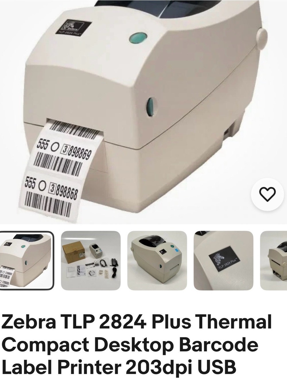 Zebra TLP 2824 Plus Thermal Desktop Barcode Label Printer - Off-White